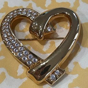 Vintage Swarovski Swan Gold Plated Crystal Heart